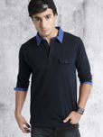 Roadster Men Navy Blue Solid Polo Collar T-Shirt