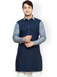 See Designs Men Navy & Grey Colourblock Straight Kurta