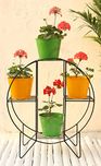 Green Gardenia Iron Hoop Round Pot Stand With 4 Metal Planter in Yellow & Green