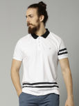 French Connection Men White Striped Polo Collar T-shirt
