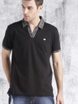 Roadster Men Black Solid Polo T-shirt