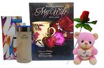 Saugat Traders Birthday Gift For Wife - Soft Teddy, Greeting Card, Perfume & Artificial Red Rose