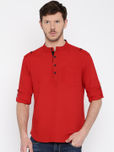 Svanik Men Red Solid Pathani Kurta