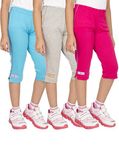 OCEAN RACE Girls Stylish attarctive colors Cotton Capris(3/4 th Pant)-Pack of 3-15183-8/9YRS