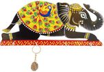 DivineCrafts Handpainted Kundan Studded Elephant Wooden Key Holder(4 Hooks, Multicolor)