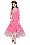 S R Fashion Girls Baby Pink Cut Work Salwar Suit (PA_105_Semi Stitched_Pink_Anarkali Dress_With_Dupatta _8-11 Years Girl)