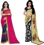 Anand Sarees Printed Fashion Georgette Saree(Pack of 2, Multicolor)