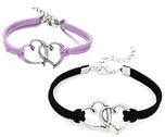 Karatcart Combo Of Trendy Silver Plated Heart Shaped Leather Friendship Bracelet For Girls