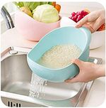 MosQuick Big Size Plastic Grains & Vegetables Washing Bowl & Strainer (Blue)