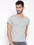 United Colors of Benetton Men Grey Melange Solid V-Neck T-shirt