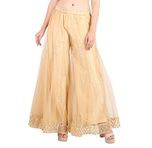 Shararat Stylish Designer Flared Solid Readymade Regular Fit Stretchable Net Palazzo With Golden Border Free Size Pants For Girls / Ladies / Women