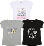 Minnow Girls Regular Fit Printed Cotton T-Shirt(Multicolour,4-5 Years,Pack of 3)