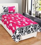 Homefab India 3D Economy 140 TC Polycotton Single Bedsheet with Pillow Cover - Modern, Pink