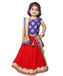 Najara Fashion Red Silk & Blue Printed Silk Lehnga Choli Set