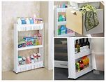 Kurtzy Vertical 3 Layer Space Saving Storage Organizer Corner Rack Shelf With Wheels For Kitchen Bathroom Bedroom 55X12X72 cm