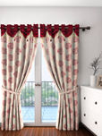 Cortina Set of 2 Off-White & Burgundy Leaf Print Room Darkening Door Curtains