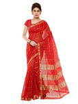 Kvsfab Red Checked Cotton & Silk Traditional Saree