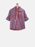 Palm Tree by Gini & Jony Boys Red Checked Hooded Shirt