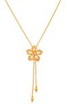 Touchstone Floral Theme Alloy Metal White Crystals Pendant In Gold Tone For Women