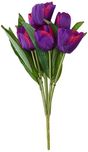 Fourwalls Artificial Fabric Tulip Flower Bouquet (41.5 cm, Purple)
