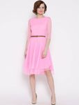 U&F Women Fit and Flare Pink Dress