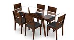 Urban Ladder Wesley Six Seater Rubber Wood Dining Table Set (Dark Walnut Finish, Black)