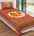 RajasthaniKart Classic 144 TC Cotton Single Bedsheet with Pillow Cover - Abstract, Orange