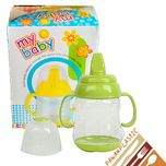 Pawan plastic my baby green Bpa free Unbreakable baby /infant pp water/juice training gravity sipper cup with handles & dust free cover lid