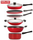 Nirlon Non-Stick Aluminium Cookware Set, 6-Pieces, Red/Black (FT12CTFP12KD12SPBCH)