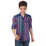 Anry Boys Little Casual Denim Red Checkered Shirts (RED1022232_Red_9-10 Years)