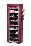 Pindia Fancy Fabric Shoe Rack Organizer, 10 Layers, Maroon