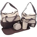 Tinny Tots 5pcs/set Baby Diaper Bag Nappy Mummy Bag Print Maternity Handbag Changing Baby Messenger Bag (BROWN)