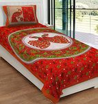 RajasthaniKart Classic 144 TC Cotton Single Bedsheet with Pillow Cover - Abstract, Red