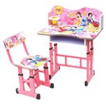 Generic Cartoon Printed Study Table & Chair Set For Kids (Pink, Wood & Steel)