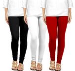 Chudidar Cotton Leggings womens/Girls/Ladies By Ancientstar (pack of 3) (2XL, Black White Maroon)