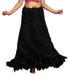Carrel Poly Cotton Fabric Women Frill Long Skirt(AGSPL-3483-JIY-SK-03-BLACK-FREE)