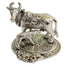 Paheli Craft Antique Rajasthani Pink City Jaipur Unique Traditional Iron Handmade Handi Metal Cow and Calf Decorative Gift Item Home / Table / Wall Decor Showpiece / Figurine