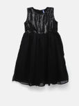 YK Girls Black Sequinned Fit & Flare Dress