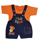 Kuchipoo Baby Dungaree Kids Dungaree Set (KUC-DUN-123, Blue & Orange, 0-6 Months)