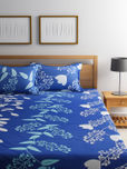 Home Ecstasy Blue 220 TC Fine Cotton Double Bedsheet with 2 Pillow Covers