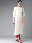 HERE&NOW Women Off-White Solid Straight Kurta