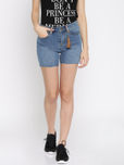 Vero Moda Women Blue Solid Regular Fit Denim Shorts