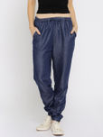 Mast & Harbour Women Blue Denim Solid Cuffed Trousers