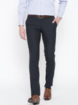 John Players Men Navy Solid Slim Fit Formal Trousers