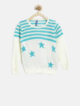 YK Girls Off-White Striped Sweater