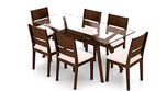 Urban Ladder Wesley Six Seater Rubber Wood Dining Table Set (Dark Walnut Finish, Beige)
