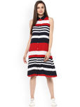 StyleStone Women Red & Navy Striped Shirt Dress