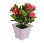 Pindia Artificial Red Flower Plant with Pot for Home and Office Decor (7x7x16.5, cms)