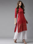 HERE&NOW Women Red Solid Straight Kurta