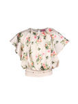 CUTECUMBER Girls Cream-Coloured Floral Print Blouson Top